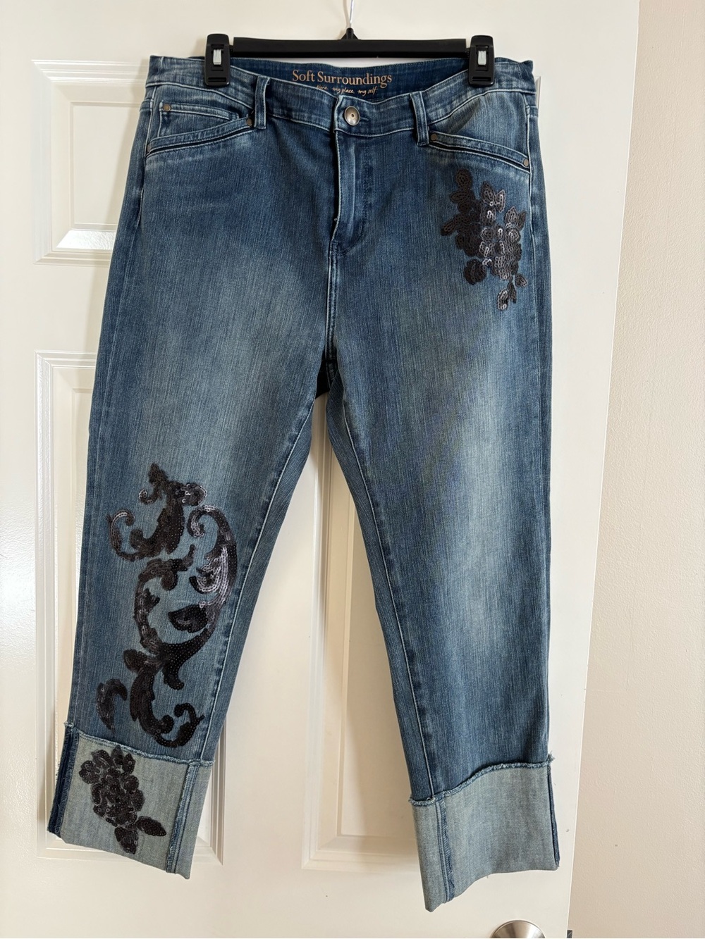 Soft Surroundings Blue  Crop Jeans sequin embellished NWOT